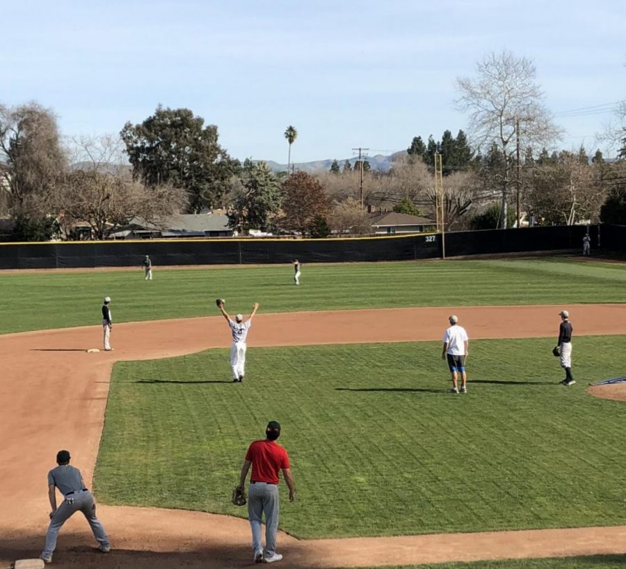 The Vikings baseball team taking the field to practice at Diablo Valley College in Pleasant Hill, California on January 31, 2018. 