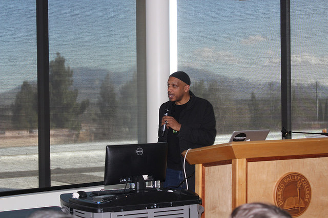 Khalid El-Hakim speaks at Black History 101 Mobile Museum at Diablo Valley College on Feb. 21, 2018