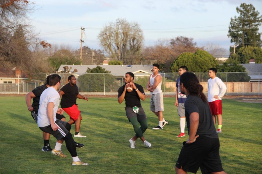 Vikings participate in offensive drills at Diablo Valley College in Pleasant Hill on March 8, 2018.