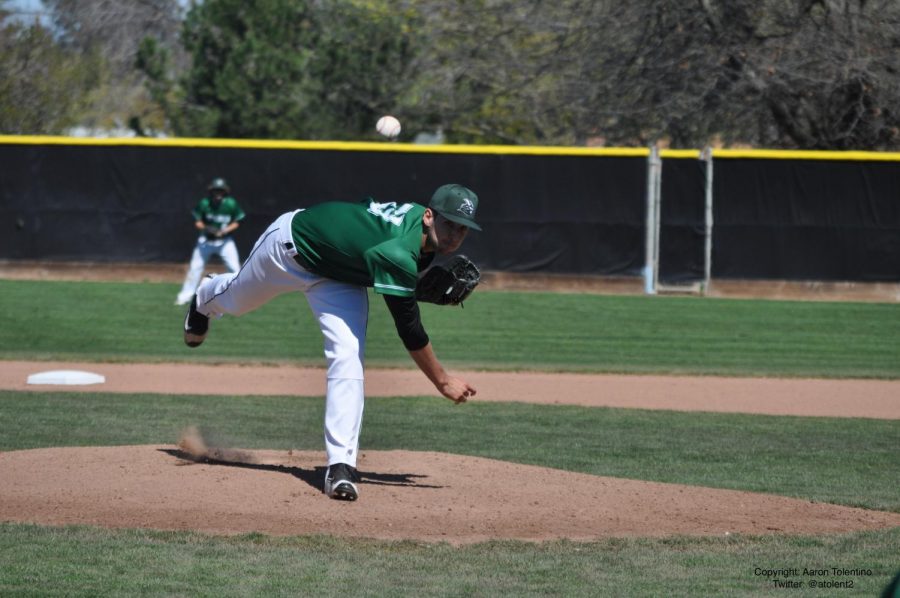 Nate Jenkins releases a pitch during his complete-game victory over Sierra College at Diablo Valley College in Pleasant Hill, California on March 26, 2018. 