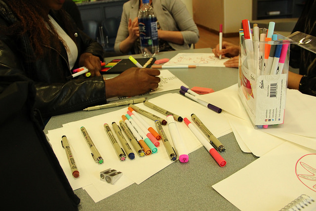 Students drawing during the workshop