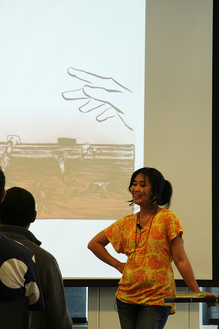 Author Thi Bui shares the experiences of Vietnamese refugees in her graphic novel, The Best We Could Do, to a packed house on Thursday, April 19 at the Diablo Room. 