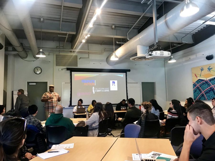 Jerry Elster speaking in the Community Conference Center at Diablo Valley College on April 13, 2018. 