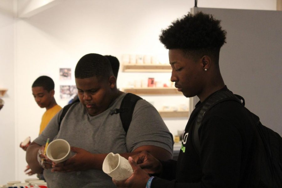 Students examining their half-finished products inside the Power of a Cup exhibit, 23rd October 2018, (Edwin Chen/The Inquirer)