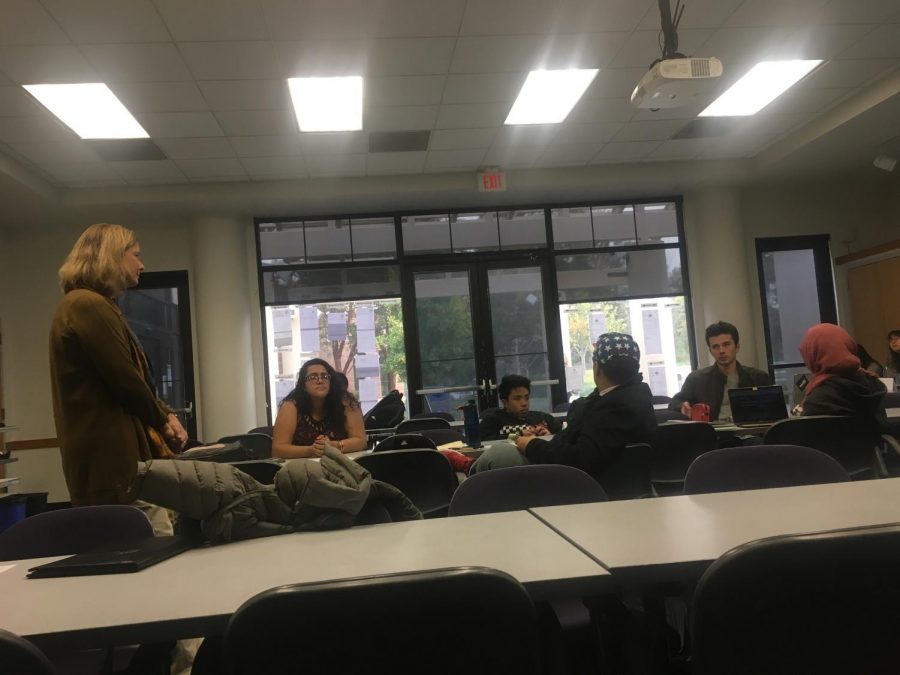 President Susan Lamb listening to the questions and concerns brought up by members of ASDVC and the ASDVC board on Nov. 13. (Emma Hall/The Inquirer)