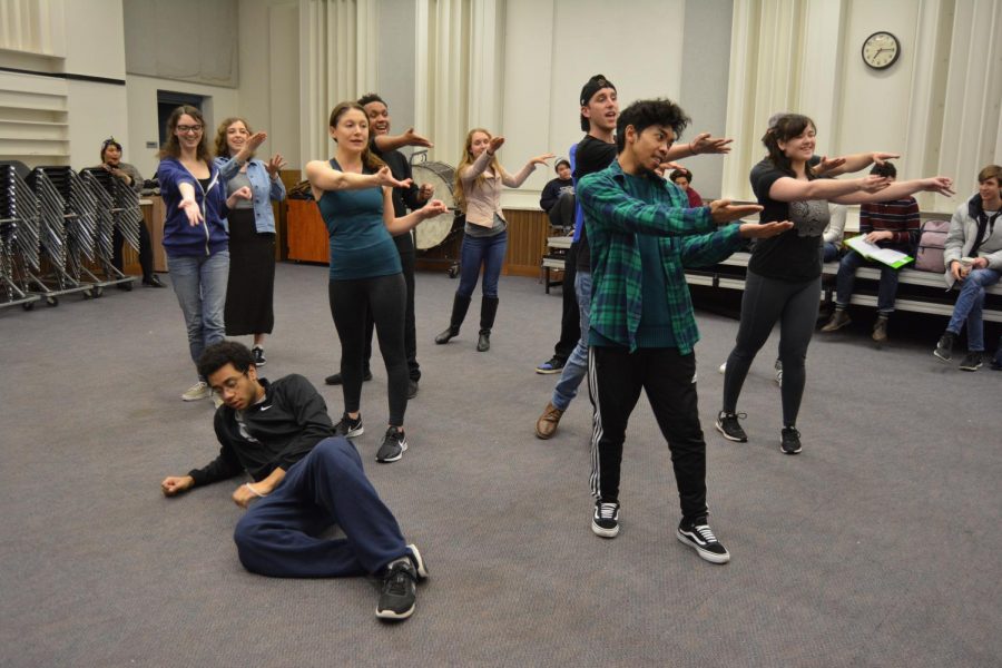 Drama students rehearsing song piece in the music building at DVC Pleasant Hill campus. (Samantha Laurey/The Inquirer) 
