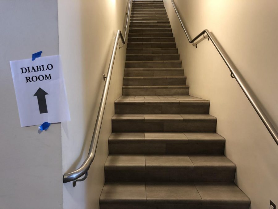 The staircase leading up the Diablo Room. The DVC Inquirer was advised to not take photography to provide a safe space for students. (Samantha Laurey/The Inquirer).