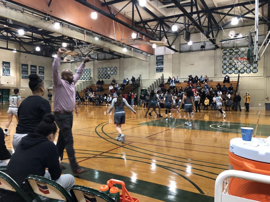 Head coach Vaugh celebrating the win against Sacramento City College at DVC in the third round of the NorCal Regional Playoffs on Mar 9, 2019. The Vikings won 54-50. (George Elias/DVC inquirer