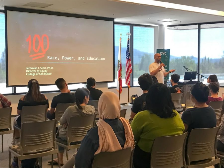 Jeremiah Sims talks at the last Equity Speaker Series event of the semester. (Pavlina Markova/The Inquirer).