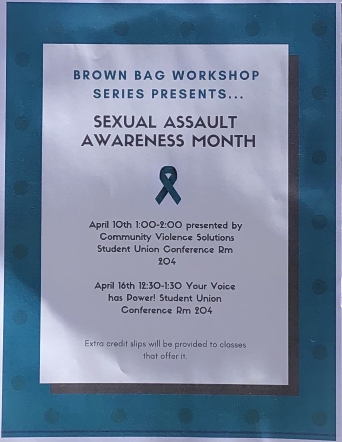 Brown bag workshop flyer for both workshops on sexual awareness month at Pleasant Hill campus (Photo courtesy of Brown Bag Series)