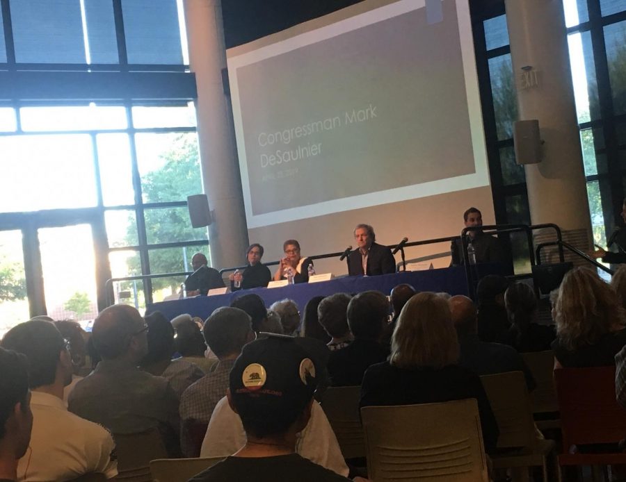 Congressman Mark DeSaulnier and Congresswoman Karen Bass amongst other experts answered questions in a town hall held at DVC on April 23 in the cafeteria. (Emma Hall/The Inquirer).