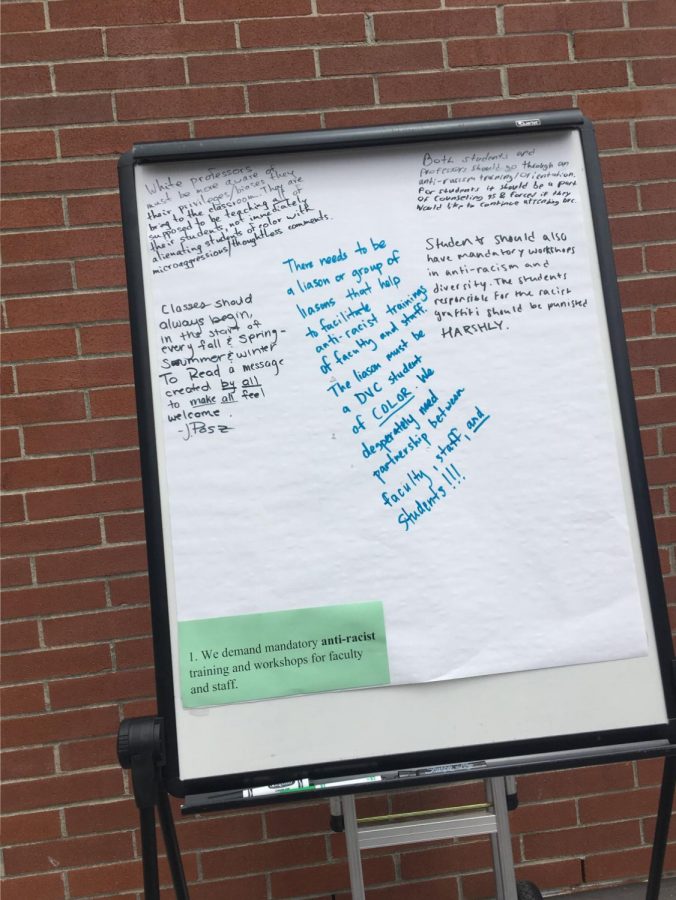 The Racial Task Force posted boards of sheet paper asking for students to add comments to the student demands brought forward in March. These boards were put in front of the Crows Nest and in the Commons on Monday, May 6. (Emma Hall/The Inquirer).