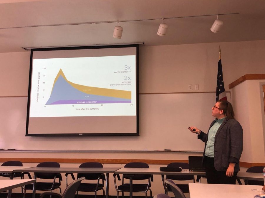 Alex Byrd analyzing nicotine and vapor intake from vaping. (Eric Dionne/The Inquirer). 