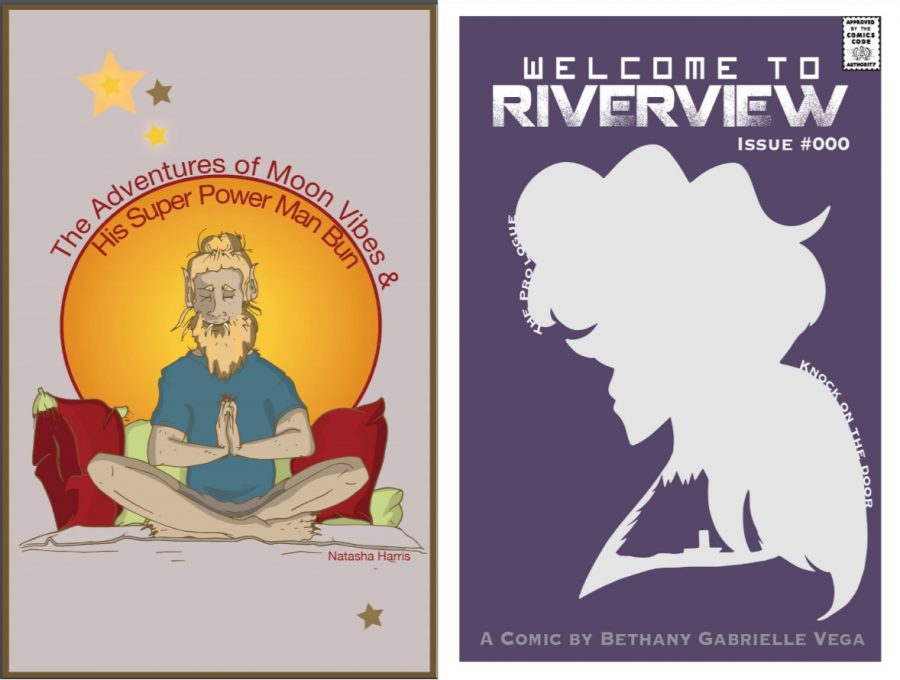 Harris got the Roz Chast Award for her zine, The Adventures of Moon Vibes & His Super Power Man Bun and Vega took home the Raina Telgemeier Award for her comic Welcome to Riverview. (Cover art courtesy of Harris and Vega)