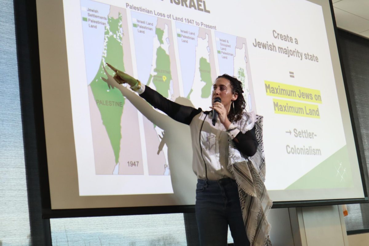 Nadya Tannous, general coordinator of Palestinian Youth Movement’s (PYM), gave a speech about the history of the Israeli-Palestinian conflict at DVC on Feb. 13, 2024.